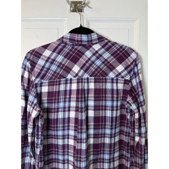 Le Tigre Women’s Button Up Plaid Purple Blue White Soft Flannel Size Large - Picture 6 of 11